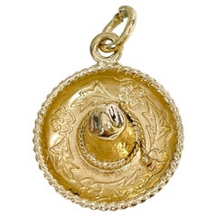 Yellow Gold Sombrero Mariachi Charm Pendant