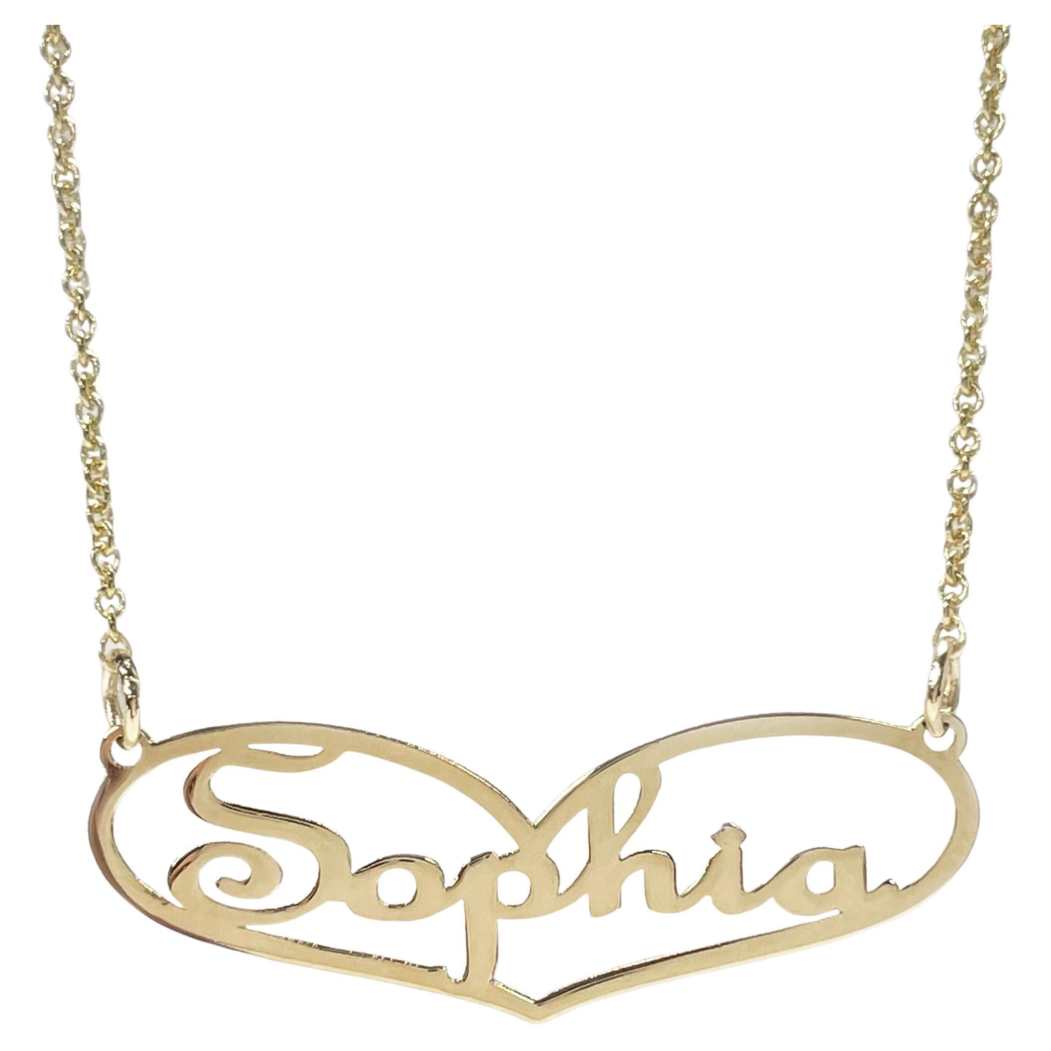 Yellow Gold Sophia Name Pendant Necklace For Sale