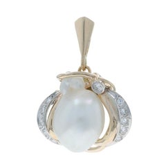 Gelbgold Südsee Barock Perle Diamant-Anhänger 14k .38ctw