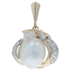 Yellow Gold South Sea Baroque Pearl Diamond Pendant 14k .38ctw