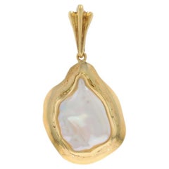 Yellow Gold South Sea Baroque Pearl Organic Shape Pendant 18k