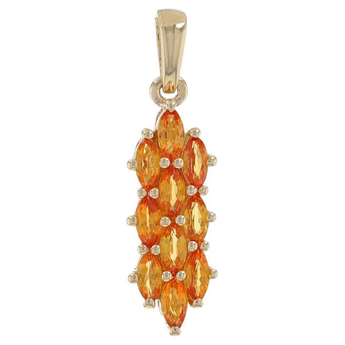 Yellow Gold Spessartite Garnet Cluster Pendant - 10k Marquise 1.30ctw For Sale