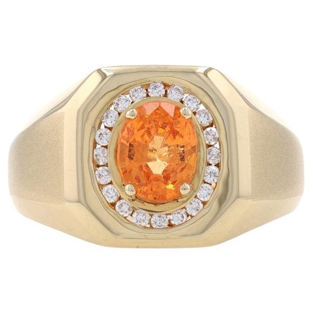 Bague pour homme en or jaune avec grenat spessartite et diamant - 14k Oval 3.15ctw en vente