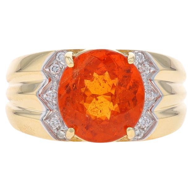 Yellow Gold Spessartite Garnet Diamond Ring - 14k Oval 4.15ctw Ribbed
