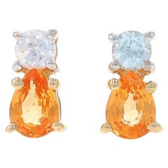 Boucles d'oreilles or jaune grenat spessartite topaze blanche 10k Pear .76ctw Pierce