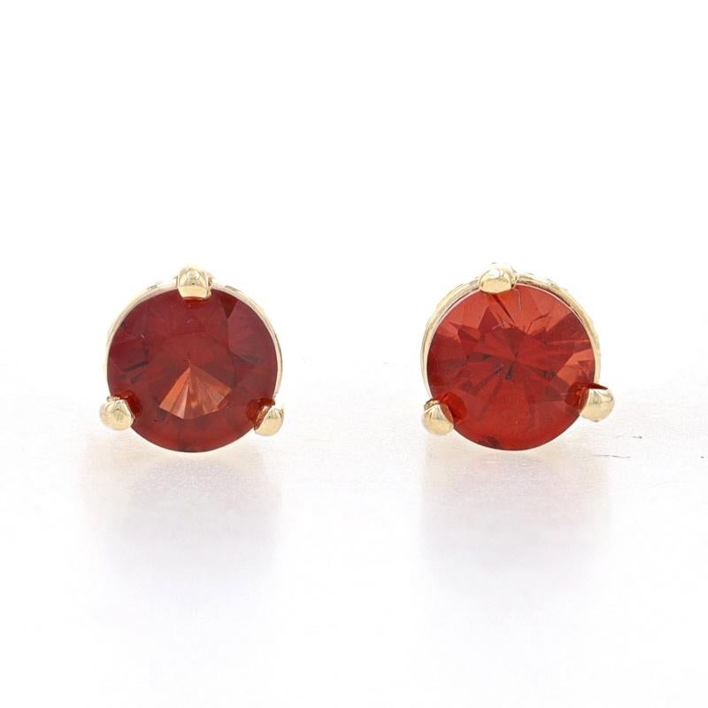 Metal Content: 14k Yellow Gold

Stone Information

Natural Spinels
Carat(s): 1.20ctw
Cut: Round
Color: Red

Total Carats: 1.20ctw

Style: Stud
Fastening Type: Butterfly Closures

Measurements

Tall: 1/4