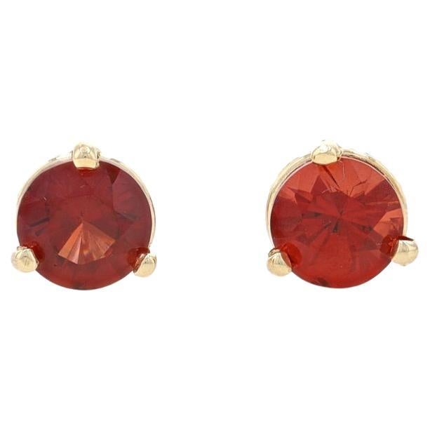 Yellow Gold Spinel Stud Earrings - 14k Round 1.20ctw Pierced For Sale