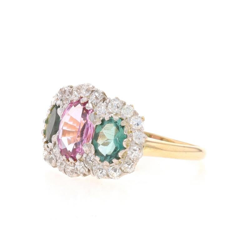 Bague Art Deco en or jaune Spinelle Tourmaline Diamant - 14k Oval 3.25ctw Vintage Bon état - En vente à Greensboro, NC