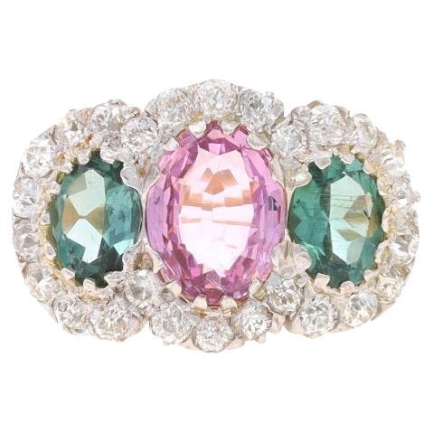 Yellow Gold Spinel Tourmaline Diamond Art Deco Ring - 14k Oval 3.25ctw Vintage