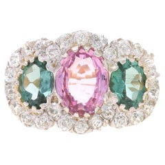Yellow Gold Spinel Tourmaline Diamond Art Deco Ring - 14k Oval 3.25ctw Vintage