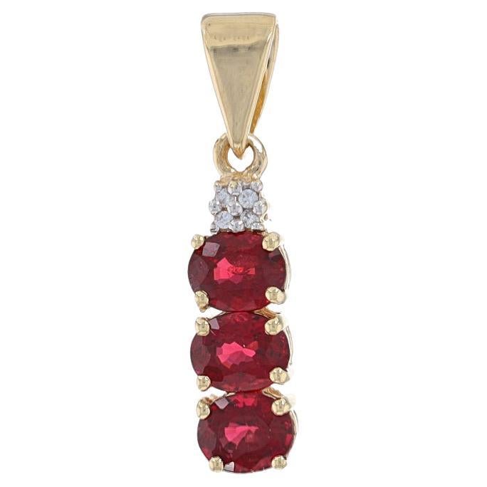 Yellow Gold Spinel & White Topaz Pendant - 10k Oval 1.34ctw Three-Stone Journey For Sale