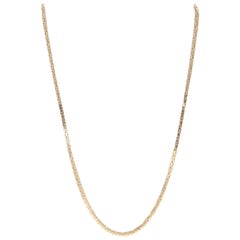Yellow Gold Square Byzantine Chain Necklace, 14 Karat Lobster Claw Clasp, Italy