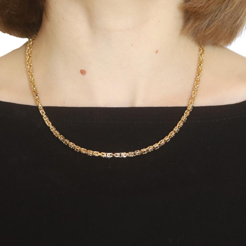 Metal Content: 14k Yellow Gold

Chain Style: Square Byzantine
Necklace Style: Chain
Fastening Type: Lobster Claw Clasp

Measurements
Length: 18 1/4