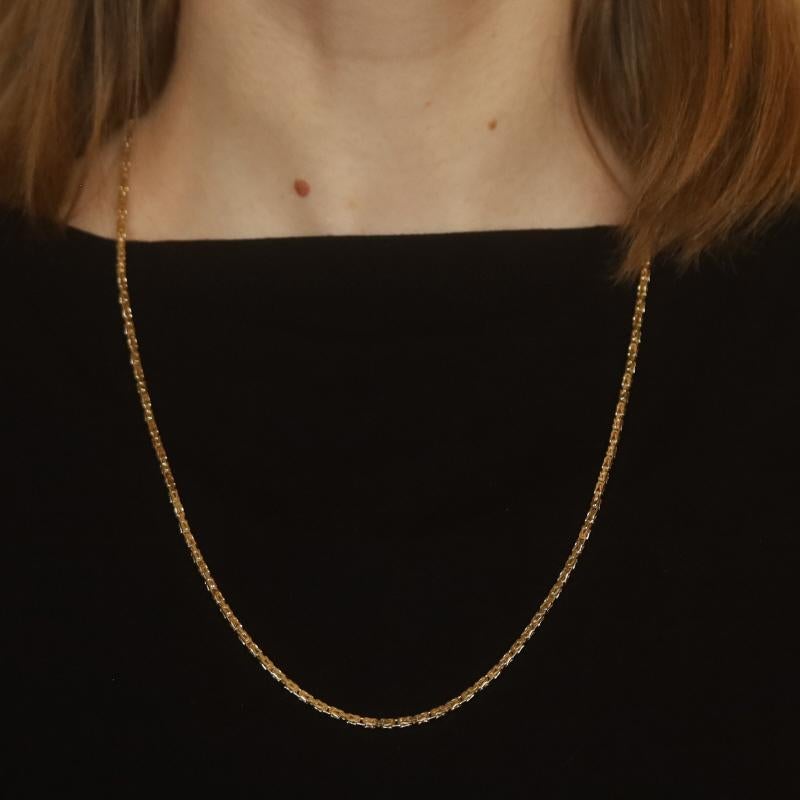 Metal Content: 10k Yellow Gold

Chain Style: Square Byzantine
Necklace Style: Chain
Fastening Type: Lobster Claw Clasp

Measurements

Length: 23 3/4
