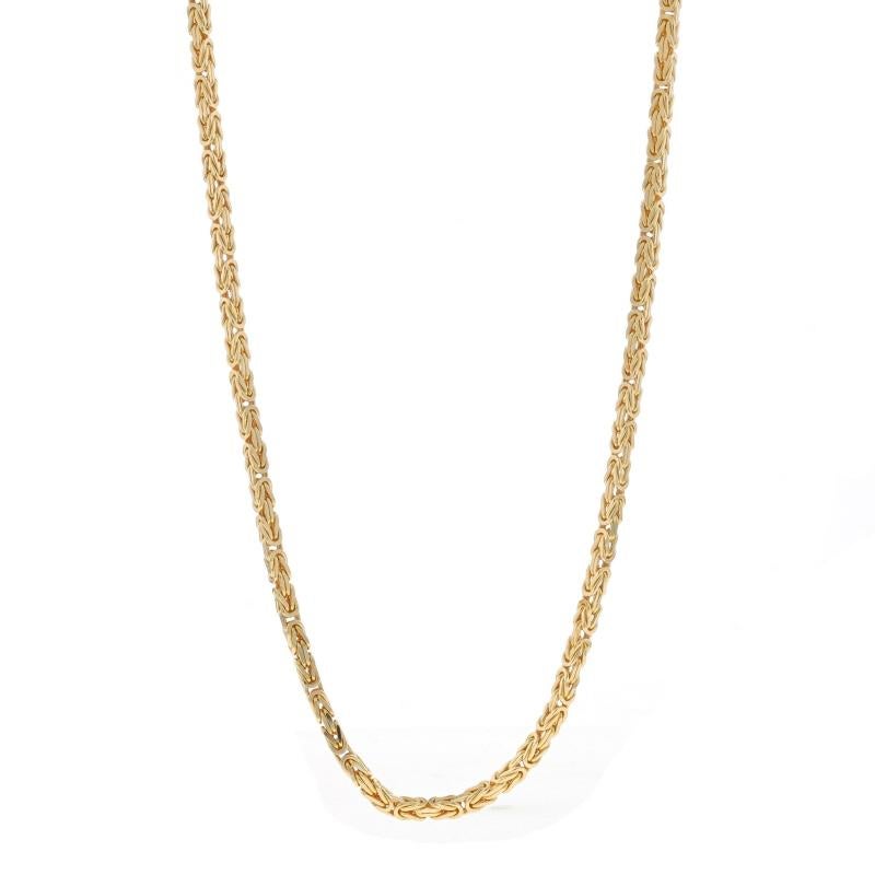 Metallgehalt: 14k Gelbgold

Stil der Kette: Quadratisch Byzantinisch
Halskette Stil: Kette
Verschluss-Typ: Karabinerhakenverschluss

Messungen

Länge: 24