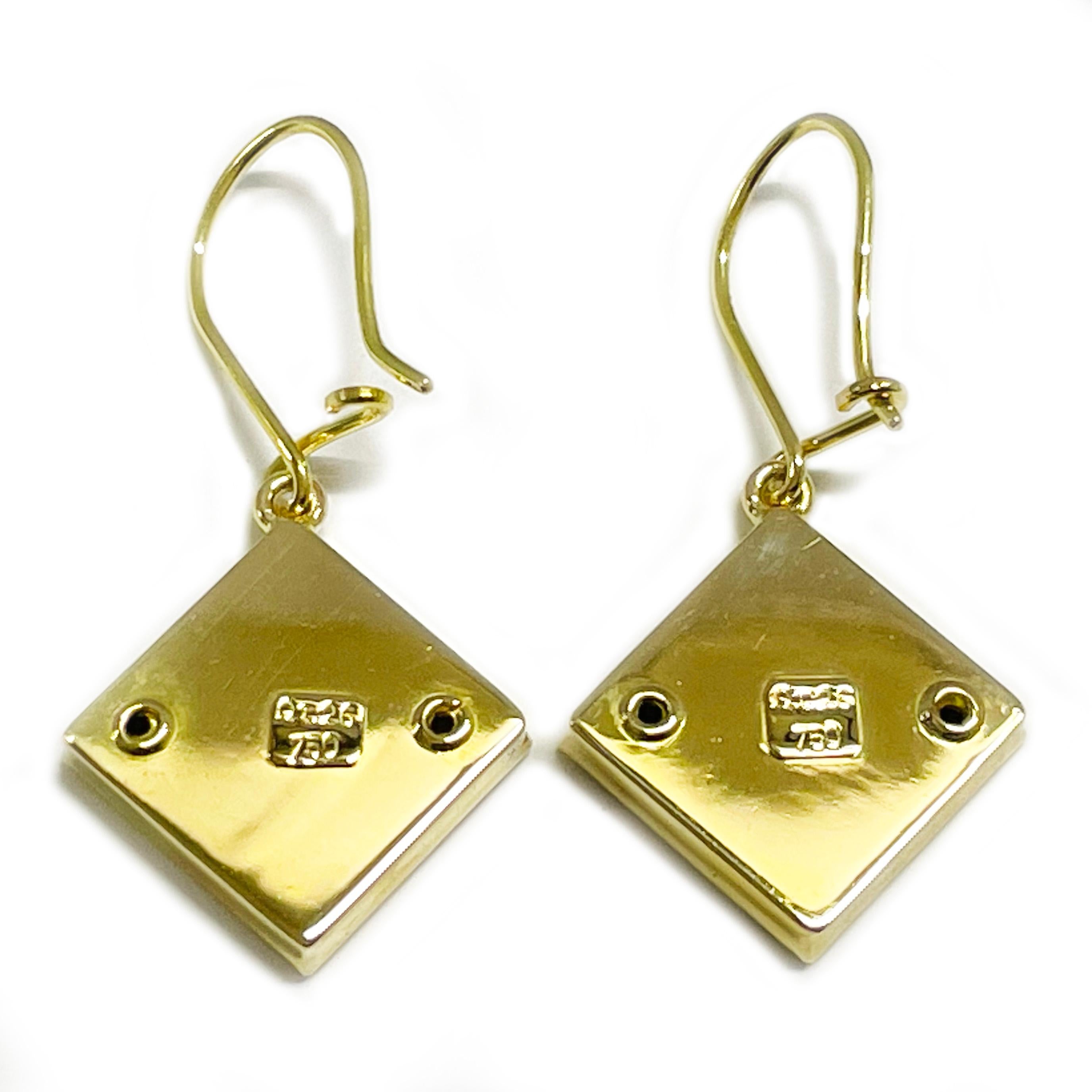 Yellow Gold Square Dangle Earrings In Good Condition For Sale In Palm Desert, CA