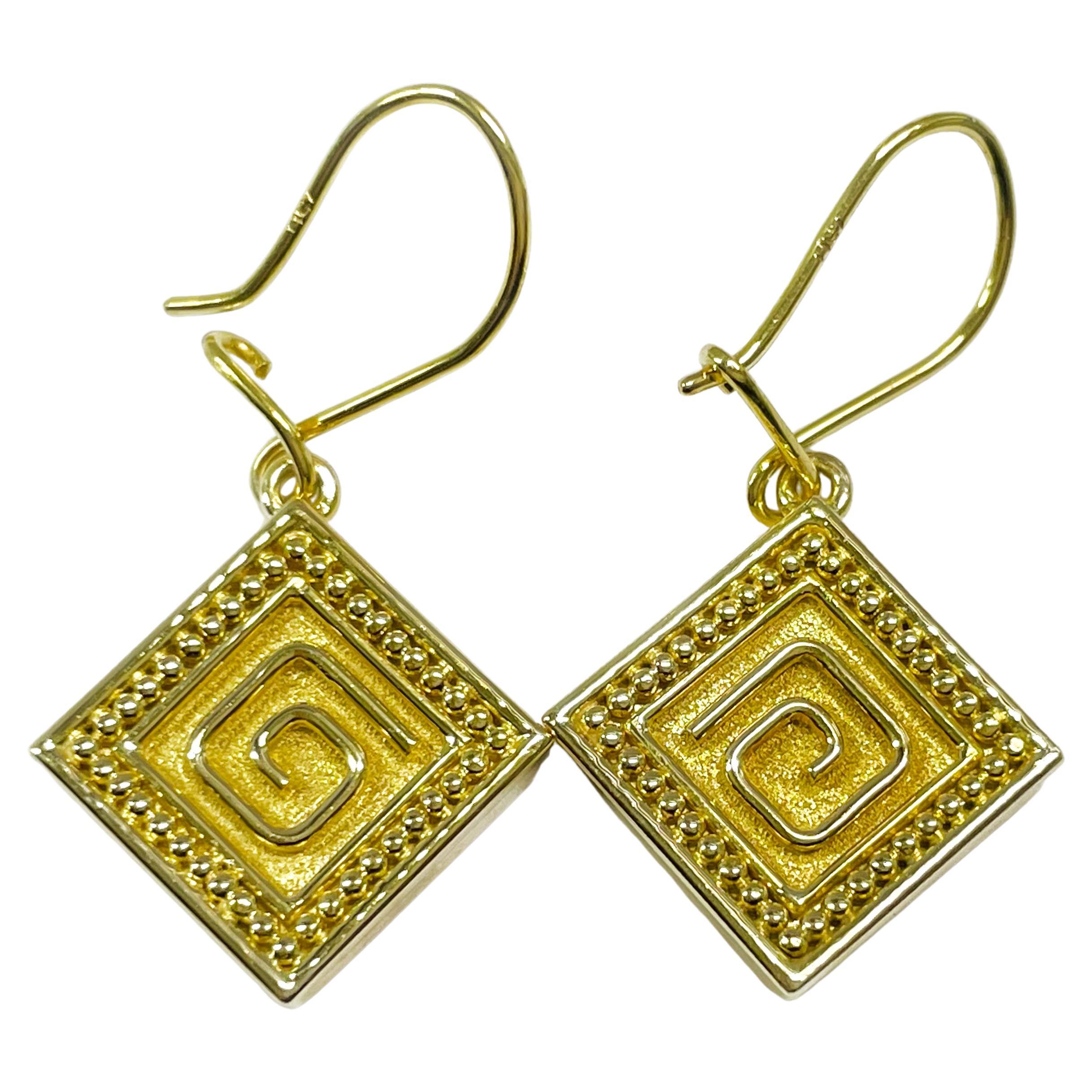 Yellow Gold Square Dangle Earrings For Sale