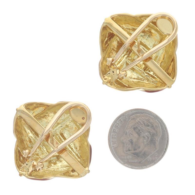 Donna Orecchini a perno grandi con nodo quadrato in oro giallo - Corda con smalto rosso 18 ct.