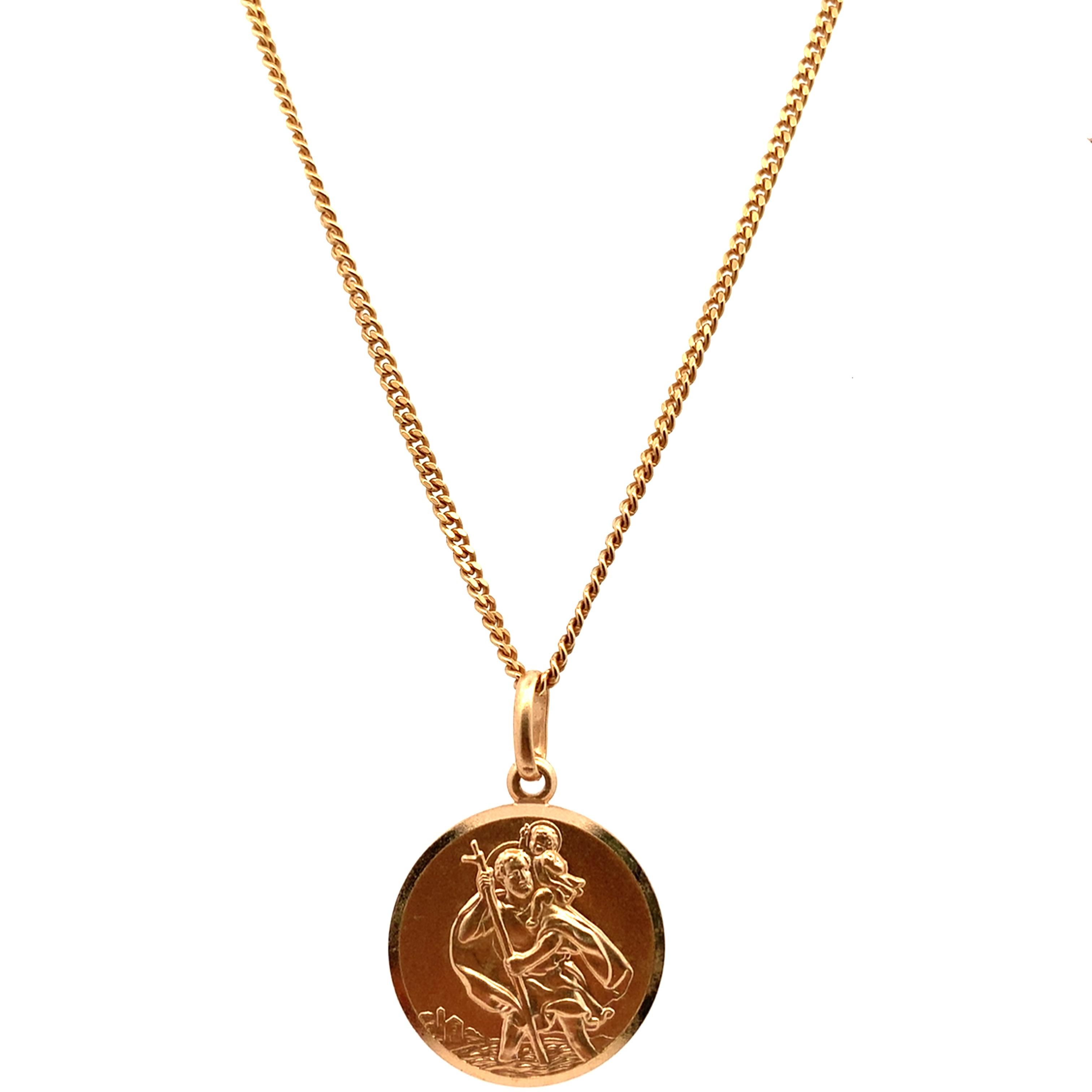 Yellow gold St. Christopher coin pendant necklace In New Condition For Sale In London, GB