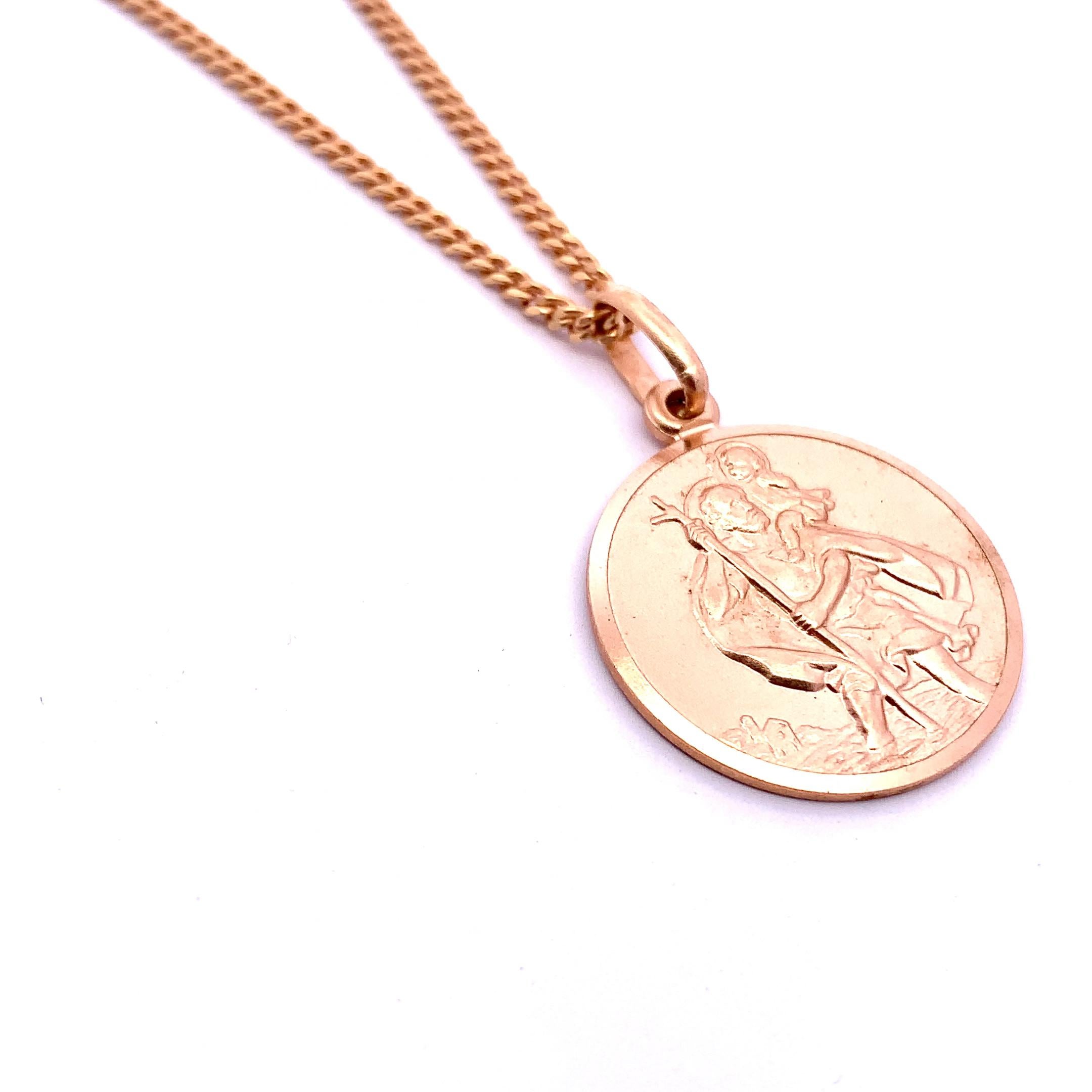 Women's or Men's Yellow gold St. Christopher coin pendant necklace For Sale