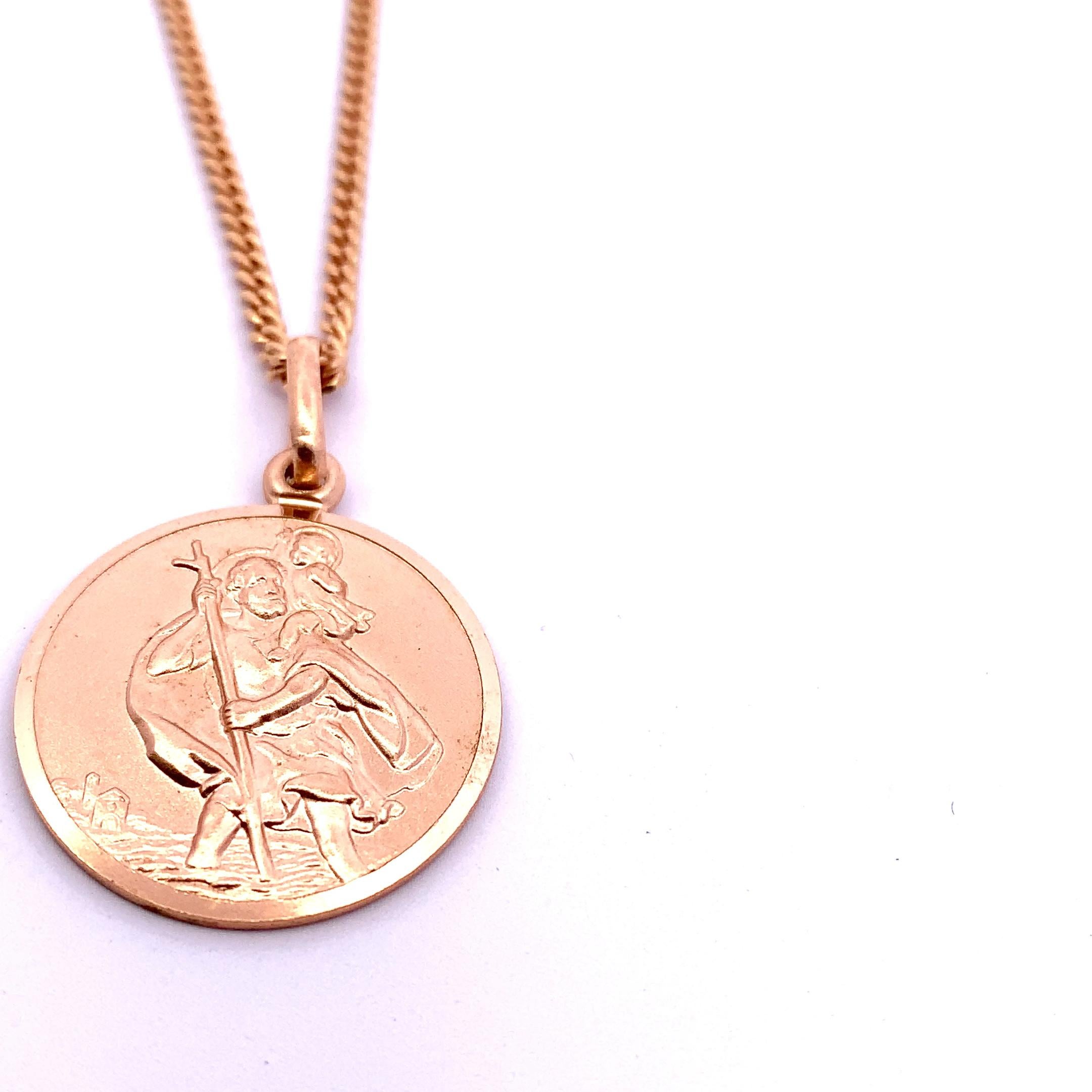 Yellow gold St. Christopher coin pendant necklace For Sale 1