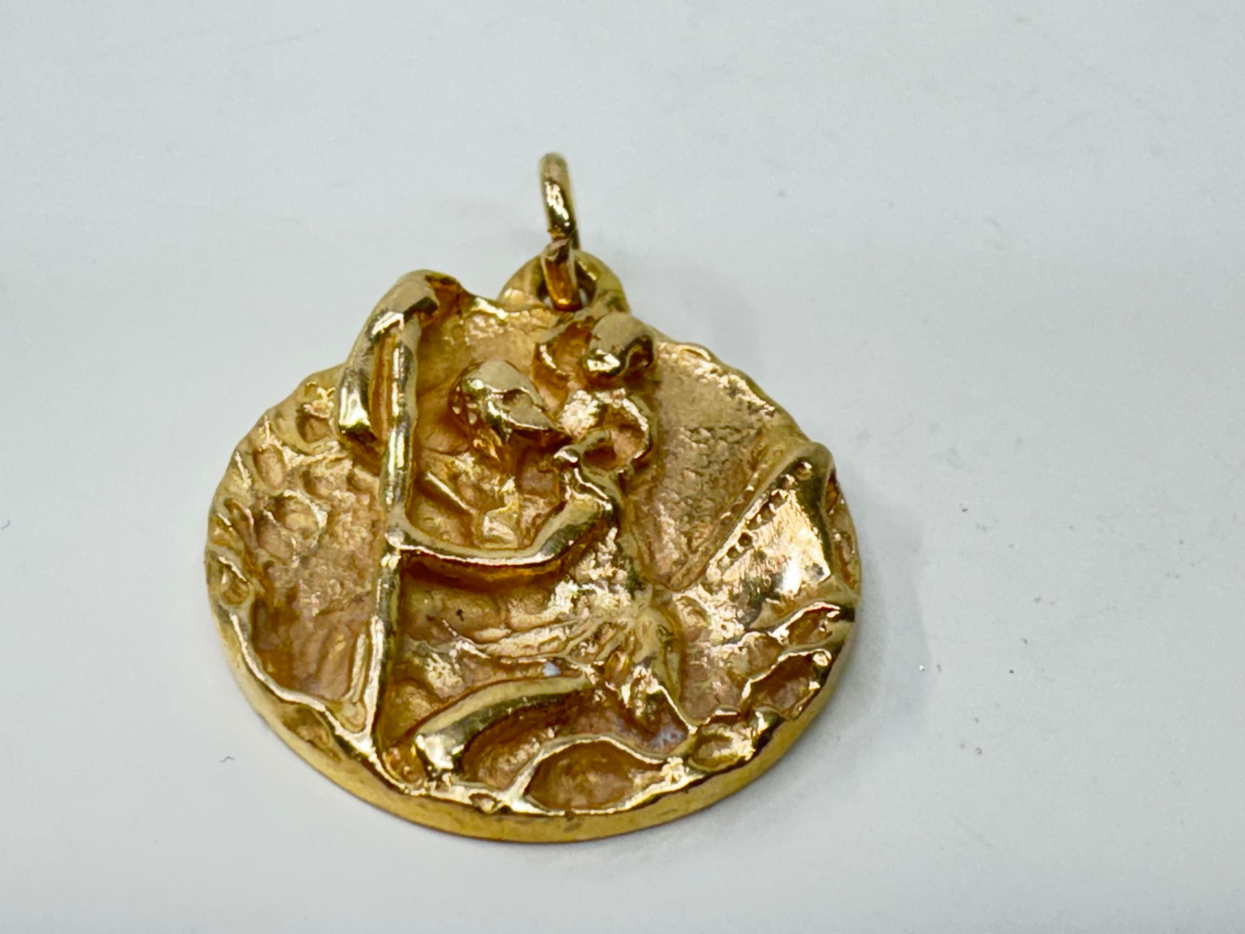 Gelbgold St. Christopherus-Relief-Scheiben-Anhänger für Damen oder Herren