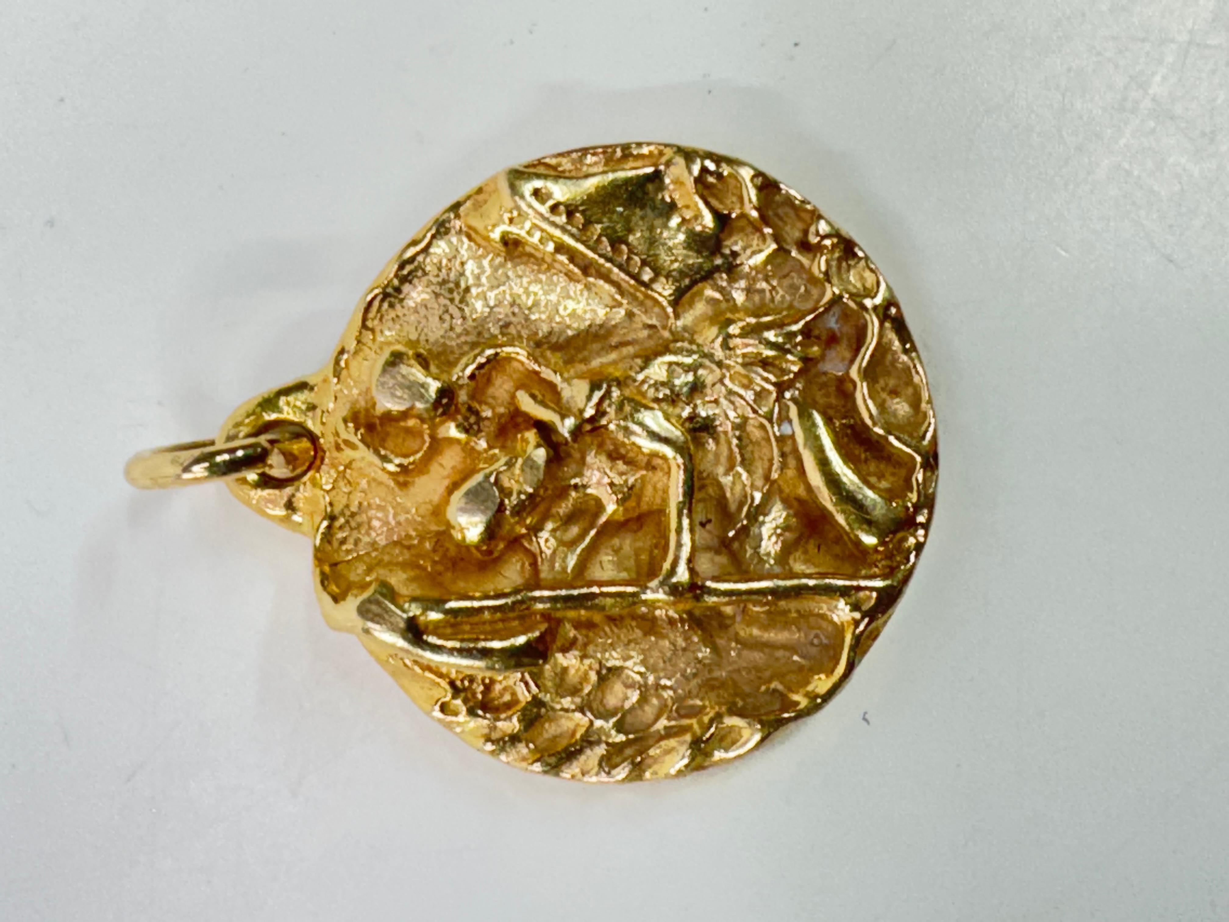 Gelbgold St. Christopherus-Relief-Scheiben-Anhänger 1