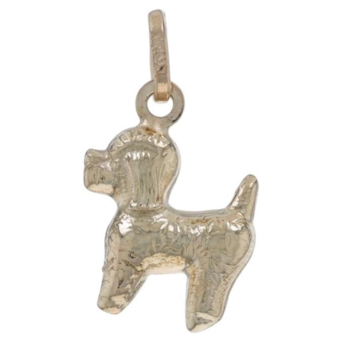 Amuleto de oro amarillo con forma de perro caniche de pie - 14k Mascota Canina