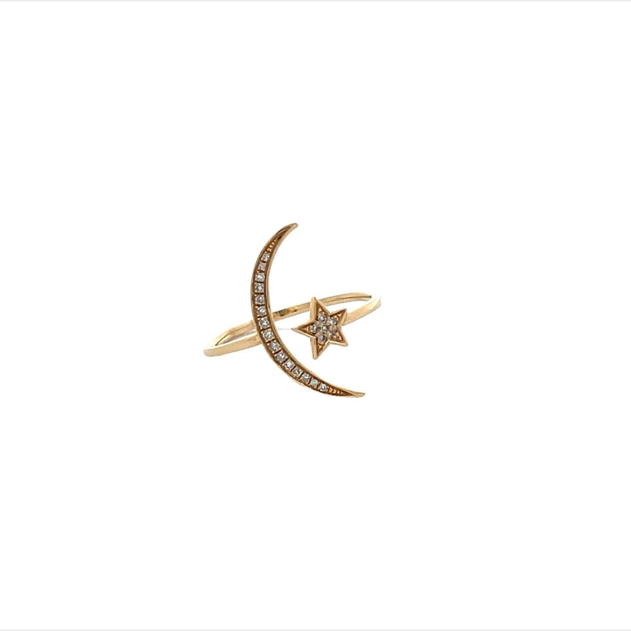 Yellow Gold Star and Moon Ring For Sale 2