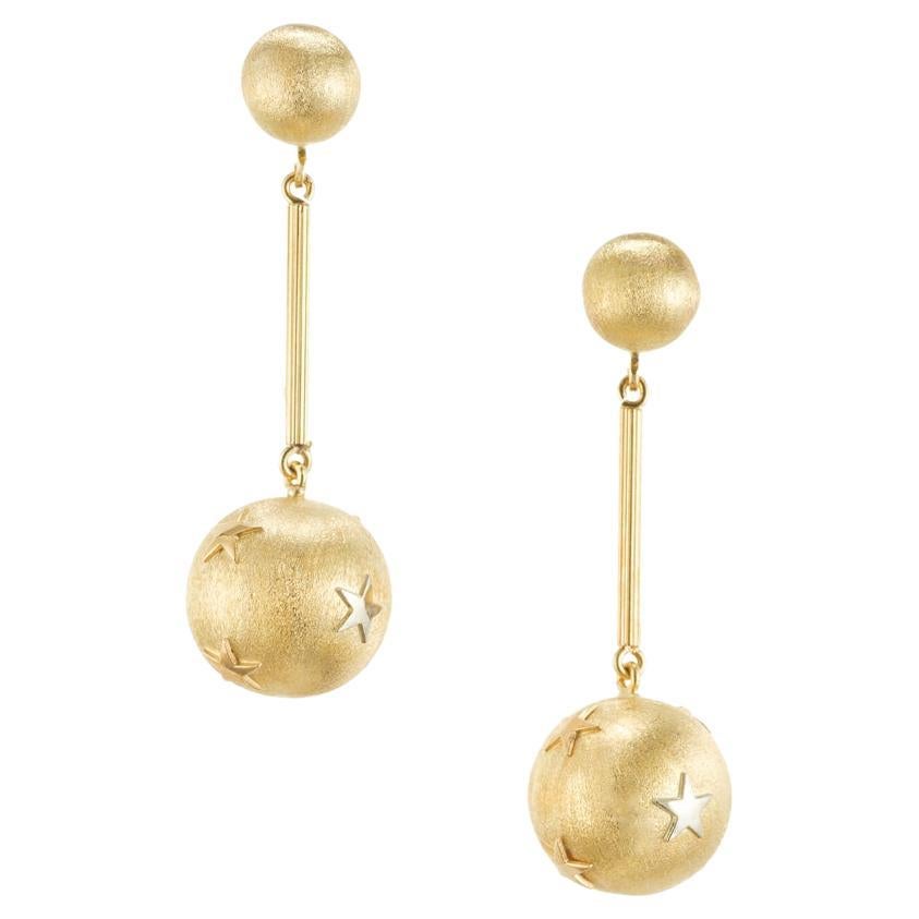 Yellow Gold Star Ball Dangle Drop Earrings For Sale