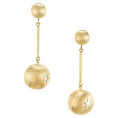 Vintage Yellow Gold Star Ball Dangle Drop Earrings