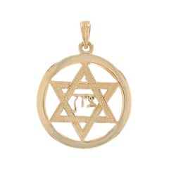 Yellow Gold Star of David Circle Pendant - 14k Judaica Faith Zion