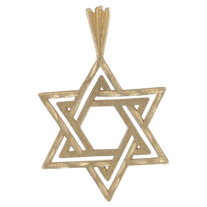 Yellow Gold Star of David Pendant - 14k Judaica Faith Matte For Sale