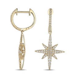 Yellow Gold Starburst Drop Diamond Cocktail Earrings
