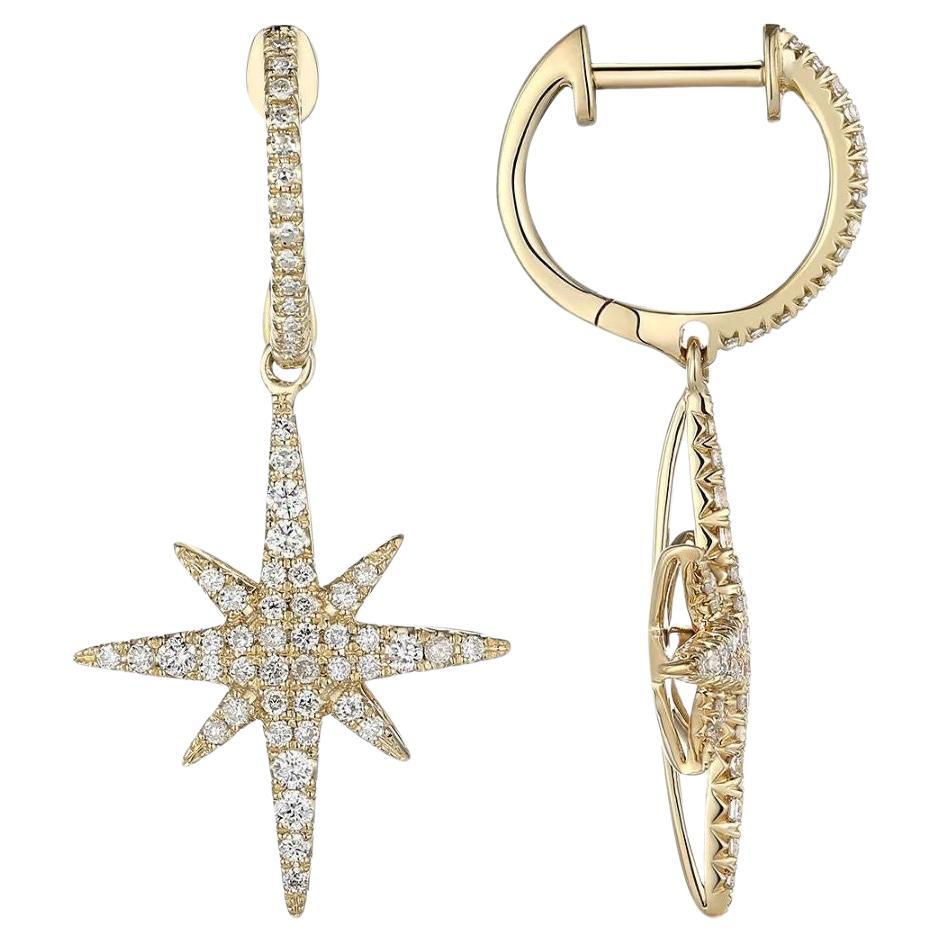 Yellow Gold Starburst Drop Diamond Cocktail Earrings For Sale