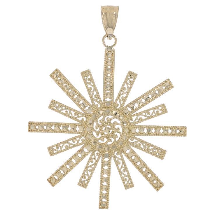 Yellow Gold Starburst Pendant - 14k Etched Milgrain For Sale