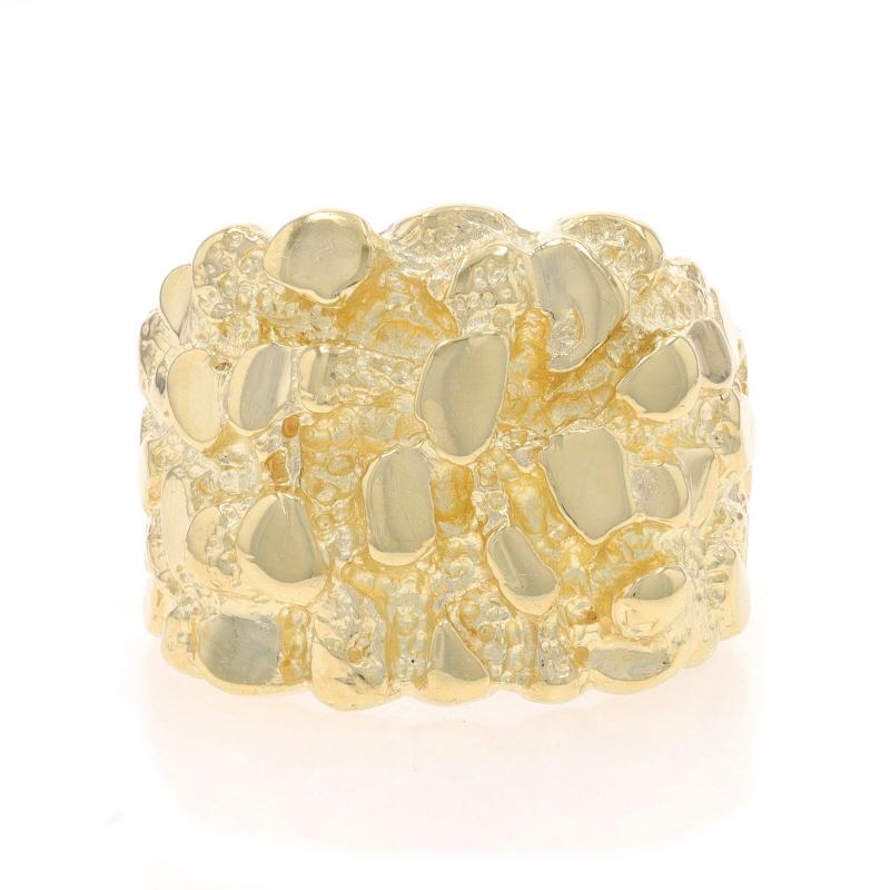 Size: 10
Sizing Fee: Up 3 sizes for $80 or Down 1 1/2 sizes for $40

Metal Content: 14k Yellow Gold

Style: Statement
Features: Nugget-Textured Detailing

Measurements

Face Height (north to south): 3/4