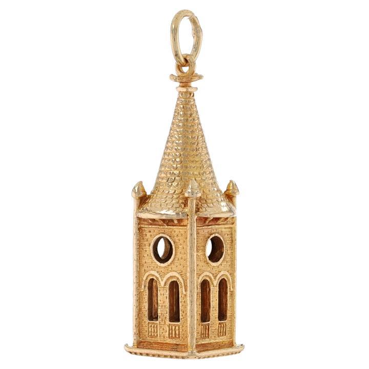 Yellow Gold Steeple Charm - 14k Spire Bell Tower Pendant For Sale