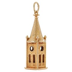 Yellow Gold Steeple Charm - 14k Spire Bell Tower Pendant