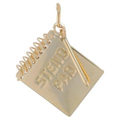 Gelbgold Steno Pad & Bleistift Charm 14k Stenographer Shorthand Büroassistent