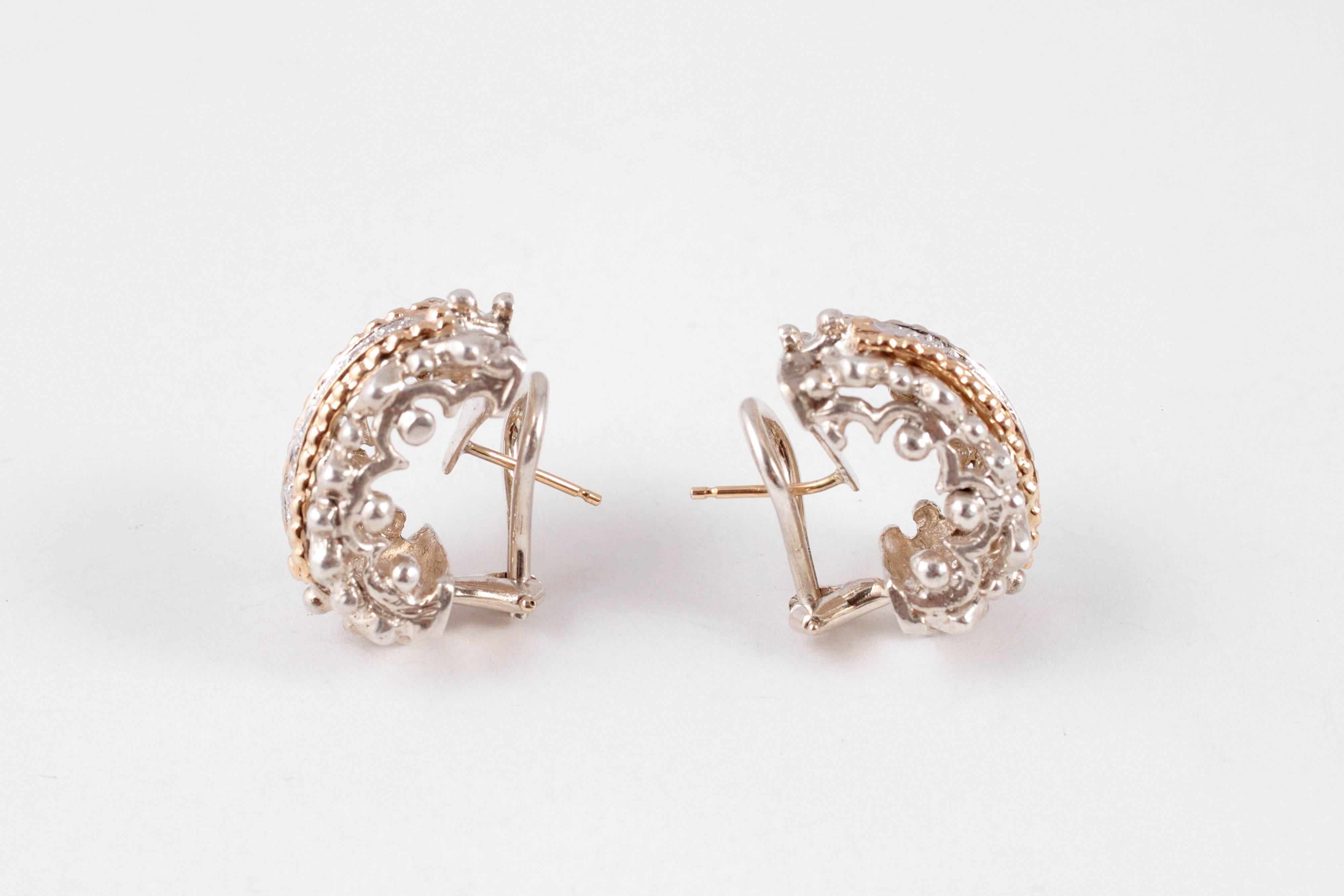 Women's Yellow Gold Sterling Silver Diamond Earrings by 