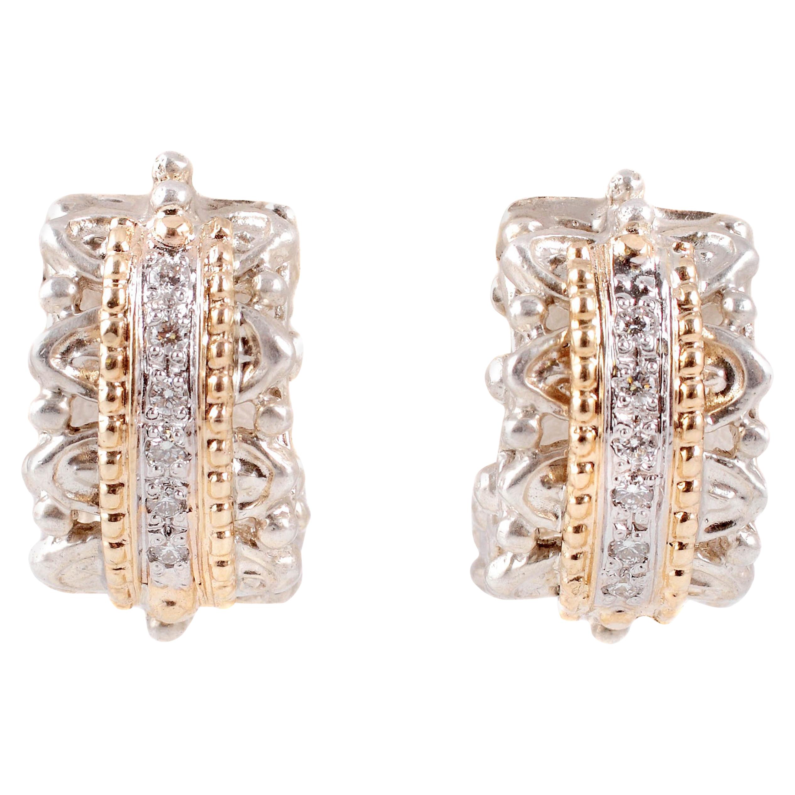 Yellow Gold Sterling Silver Diamond Earrings by "Alwand Vahan"
