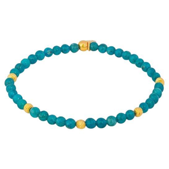 Yellow Gold Sterling Silver Graffiato Sennit Bead Bracelet with Apatite, Size M For Sale