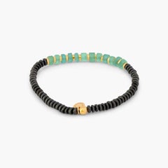 Yellow Gold Sterling Silver Hematite Imperial Bracelet with Roman Glass, Size M