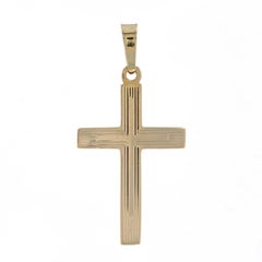 Yellow Gold Stripe Cross Pendant - 14k Faith