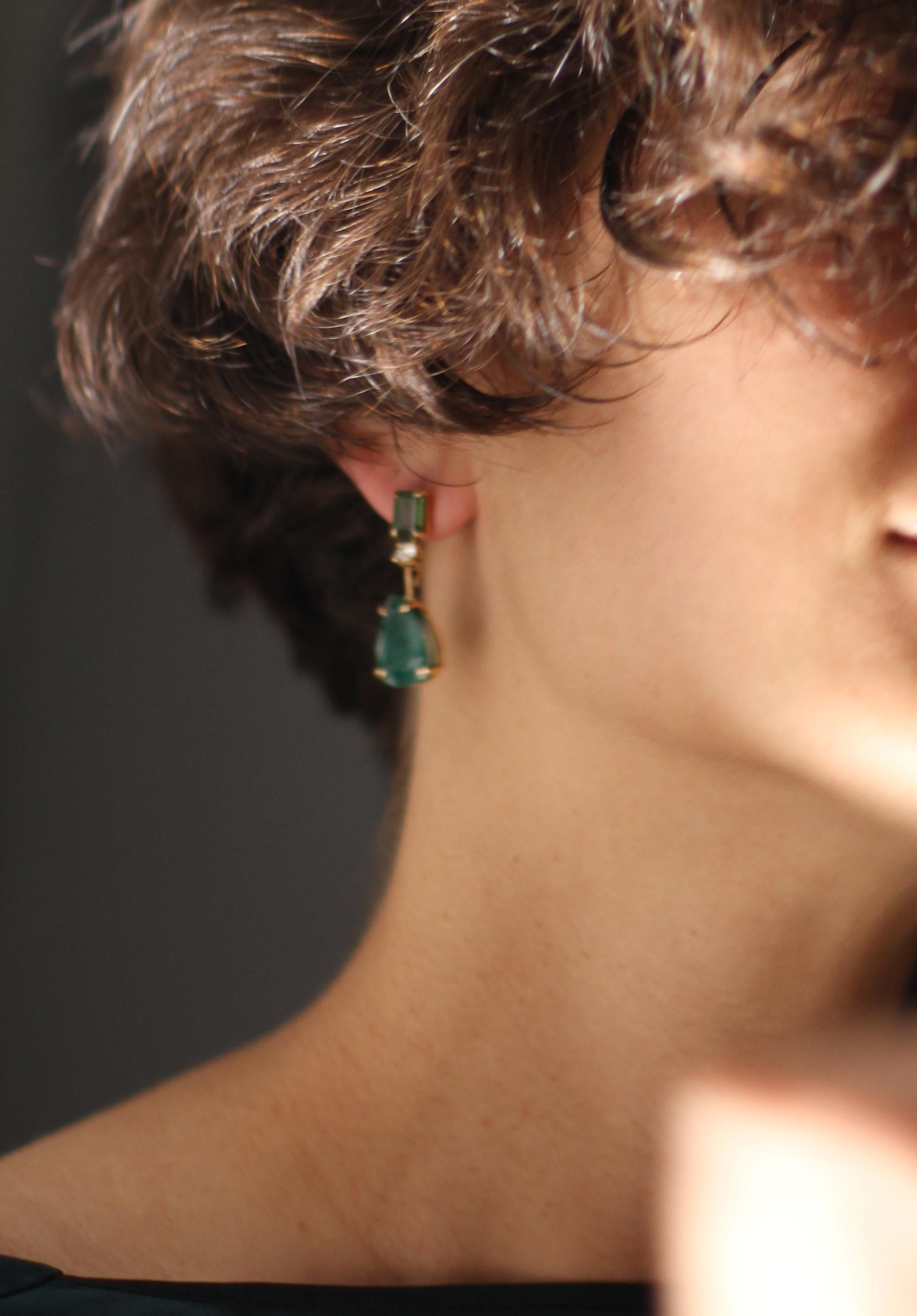 Yellow Gold Stud Drop Earrings with Citrine and Diamonds For Sale 10