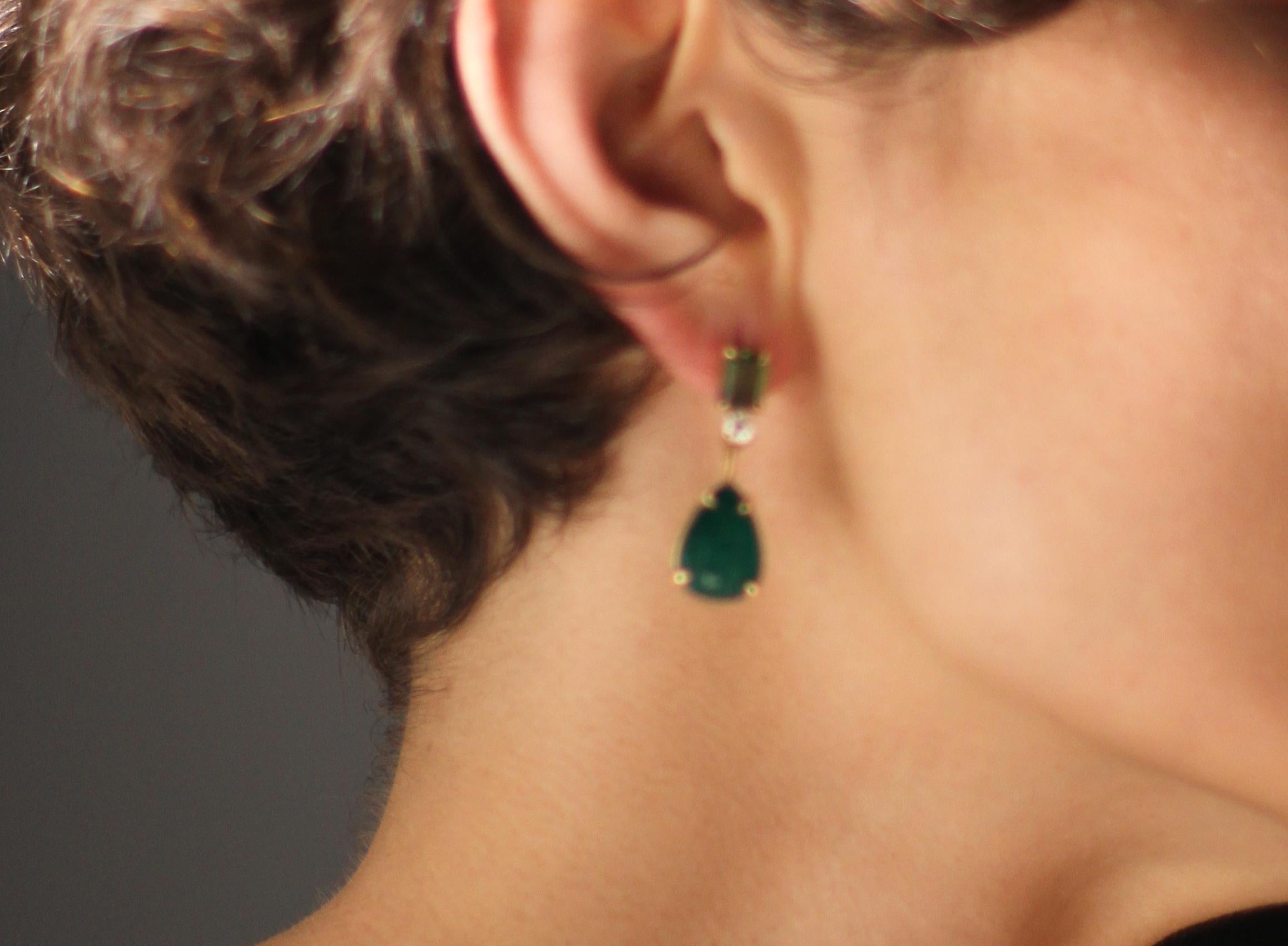 Yellow Gold Stud Drop Earrings with Citrine and Diamonds For Sale 11