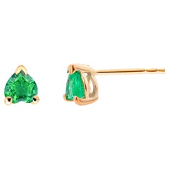 Yellow Gold Stud Earrings with Heart Shaped Emerald 