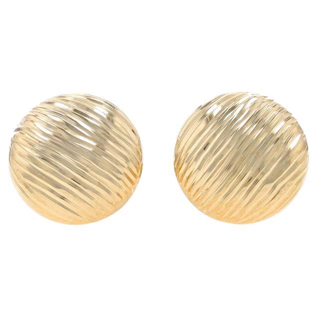 Yellow Gold Stud Stripe Dot Earrings - 14k Circles Pierced For Sale