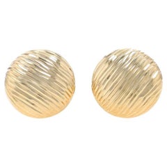 Yellow Gold Stud Stripe Dot Earrings - 14k Circles Pierced